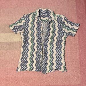 Zara Blue and Green Striped Casual Shirt